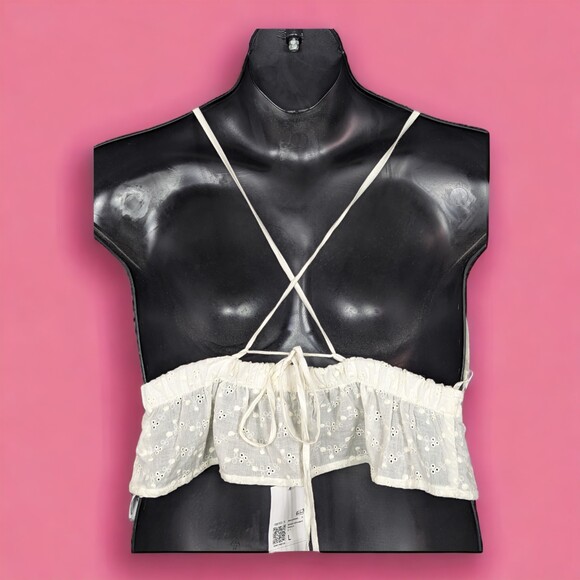 F21 Boho Babydoll Festival Cottage Summer Eyelet Flouncy Crop Top Jr. Large NWT - Picture 3 of 5